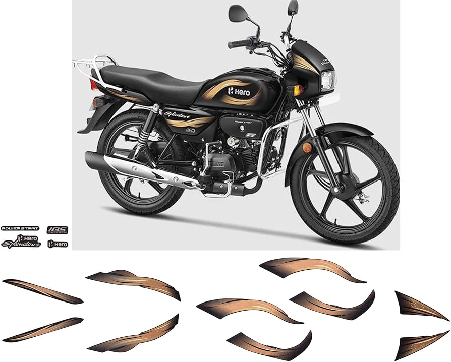 ULTRA FULL BIKE STICKER KIT FOR SPLENDOR PLUS 2021 BLACK GOLDEN